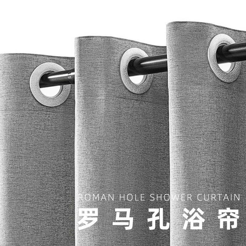 Cross-Border Russian Amazon Imitation Linen Roman Large Button Bathroom Thickened Shower Curtain Manufacturer Direct Sales Waterproof and Mildew Proof