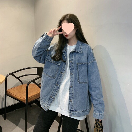 New spring and autumn bf style tooling denim clothes trend ins denim outer women's loose Korean style autumn and winter all-match