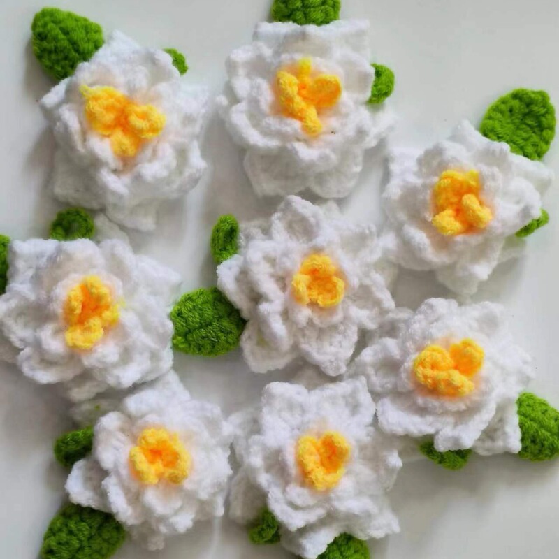 Purely Handmade Crocheted 6cm Gardenia Flower Head Finished Keychain Accessories