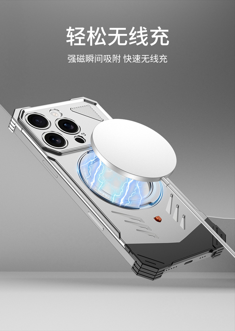 Ốp lưng iPhone 16 Pro Max khung kim loại không viền, tản nhiệt, chống sốc, có giá đỡ từ tính — Xám, Bạc, Vàng sa mạc chi tiết 6