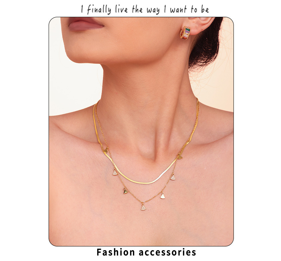 Minigonna geometrica con set di accessori multipli con zirconi intarsiati, collana, bracciale, acciaio al titanio placcato in oro vero, copricapo_voghion.com