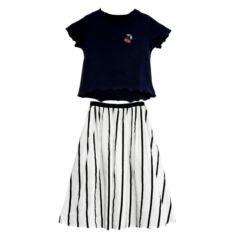 Estilo coreano ropa para niños verano Nuevas niñas niños padre-hijo forro de cinturón de algodón puro cintura elástica rayas verticales falda de línea A