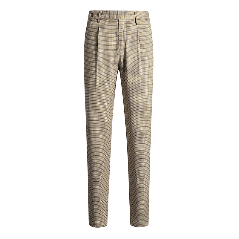 Pantalones casuales de pata de gallo de verano para hombres pantalones delgados sueltos de traje recto pantalones cortos de negocios pantalones a cuadros de estación europea para hombres