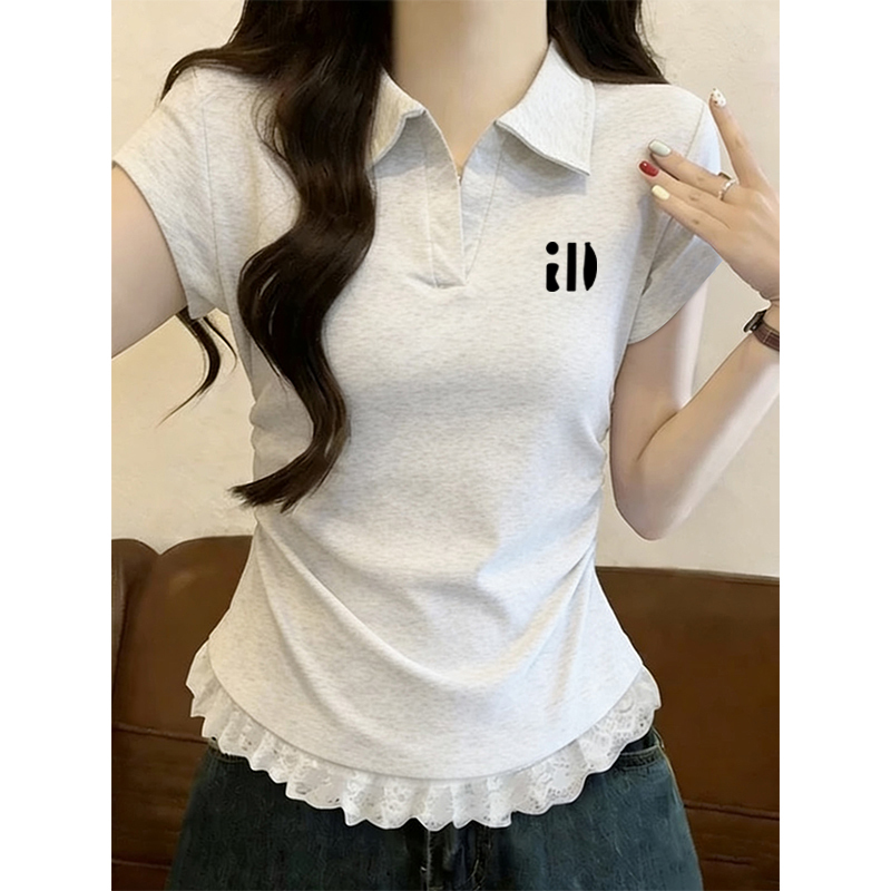 Unique and Stunningly Beautiful Waist-Cinching Top for Women, 2026 New Summer Polo Collar Blouse, Particularly Beautiful Short-Sleeve T-Shirt