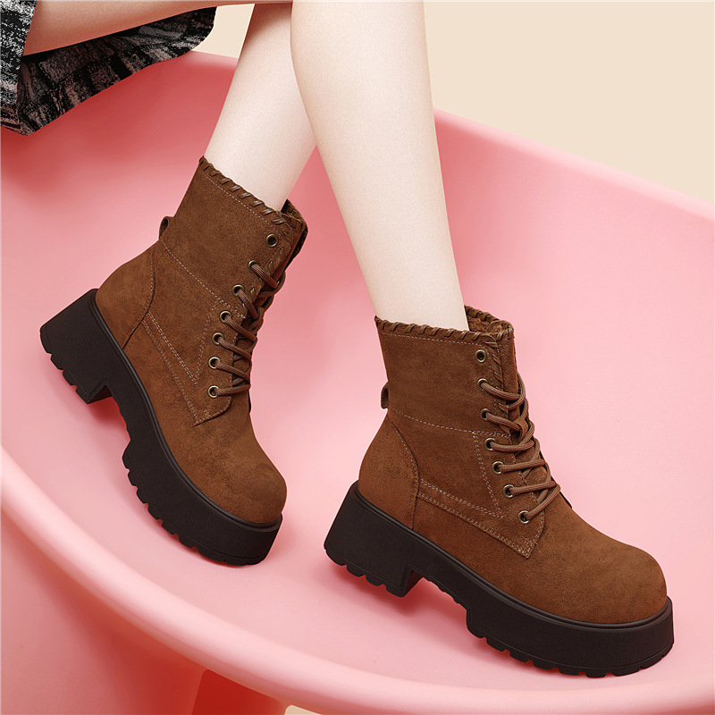 Women's Thick-soled Plush Martin Boots, 2025 New Model, Retro Versatile Platform Boots, Non-slip Comfortable Women's Boots, Cotton Shoes_vogvips.com