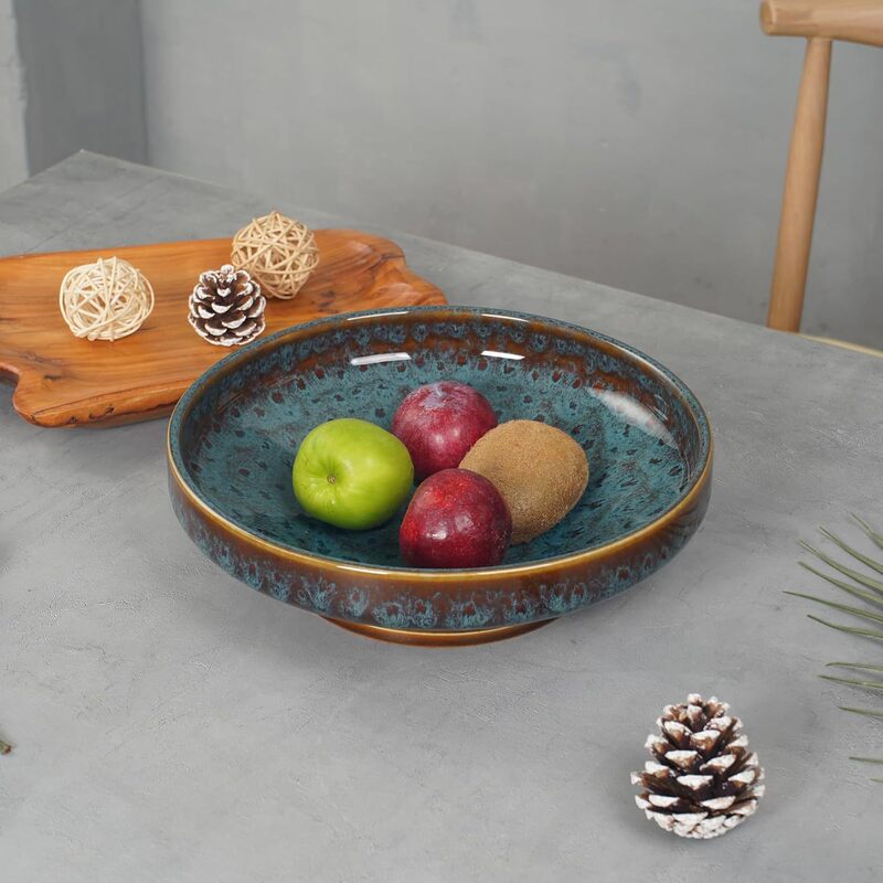 10inch Ceramic Fruit Bowl with Legs, Decorative Bowl for Kitchen Counter and Dining Table, Large Countertop Storage Bowl
