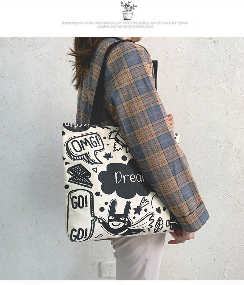 Women's Large Canvas Animal Cartoon Cute Zipper Tote Bag display picture 4