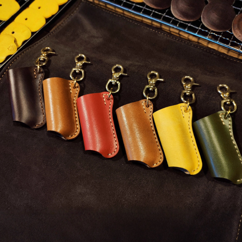 Spot Retro Lip Balm Leather Case Pu Leather Portable Lipstick Storage Bag Lip Gloss Leather Case Keychain Lipstick Protective Cover