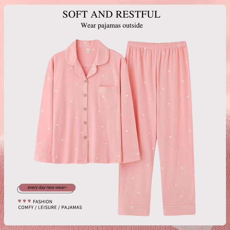 Pijamas 100% algodón de manga larga primavera y otoño ropa para el hogar Otoño e Invierno de las mujeres solapa nueva mamá suelta casual verano