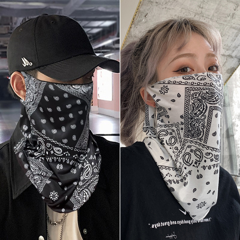 Ice Silk Hanging Ear Sunscreen Mask Men's and Women's Sunshade Full Face Mask Neck Set Outdoor Riding Neck Protection Scarf Face Towel Veil