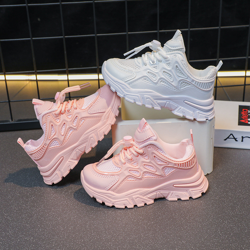 Zapatos deportivos para niñas, zapatos de moda para niños, zapatos casuales de primavera y otoño 2024 nuevos zapatos blancos para niños, zapatos transpirables de malla para padres