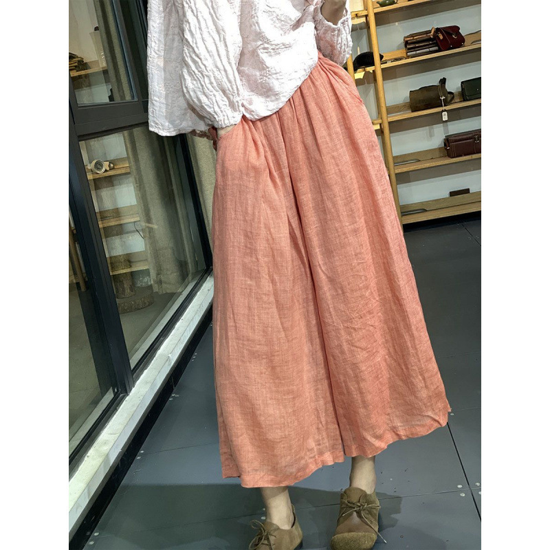 Japanese-Style Cotton and Linen Artistic Simple Cropped Pants for Women, Summer Loose Slimming Casual Versatile Thin Wide-Leg Pants Casual Skirt Pants Japanese-Style Cotton and Linen Artistic Simple Cropped Pants for Women, Summer Loose Slimming Casual Versatile Thin Wide-Leg Pants Casual Skirt Pants