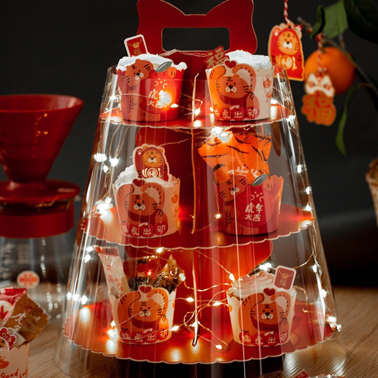 新年圣诞节塔西点包装盒纸杯蛋糕杯子甜品多层打包盒子快乐小