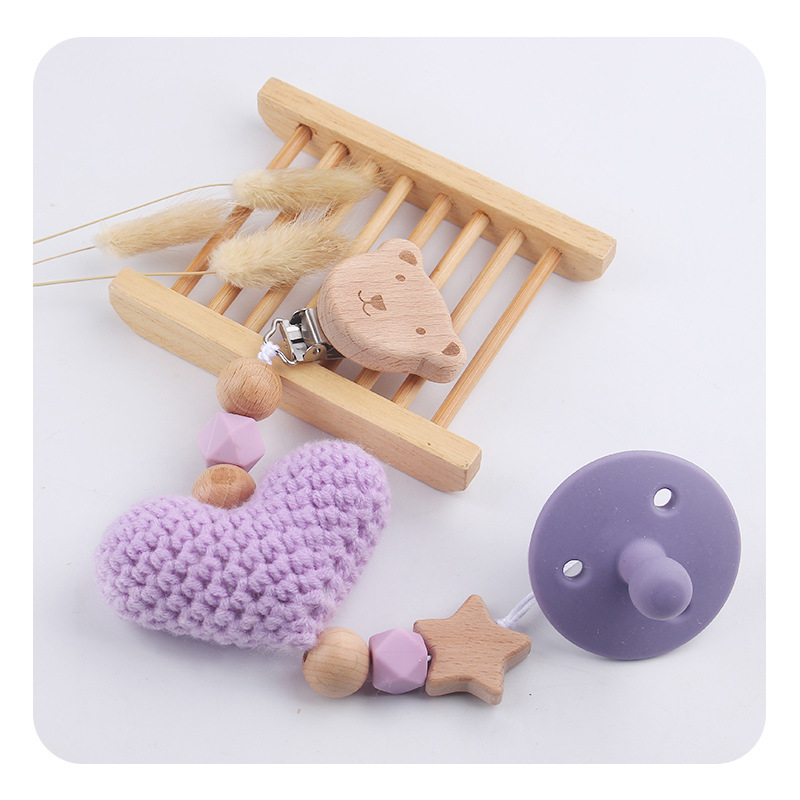 Nuevos bebés caricaturas Bees chupeta clips DIY lana amor de cordón de goma de madera cuentas chupeta cadena anti-caída cadena