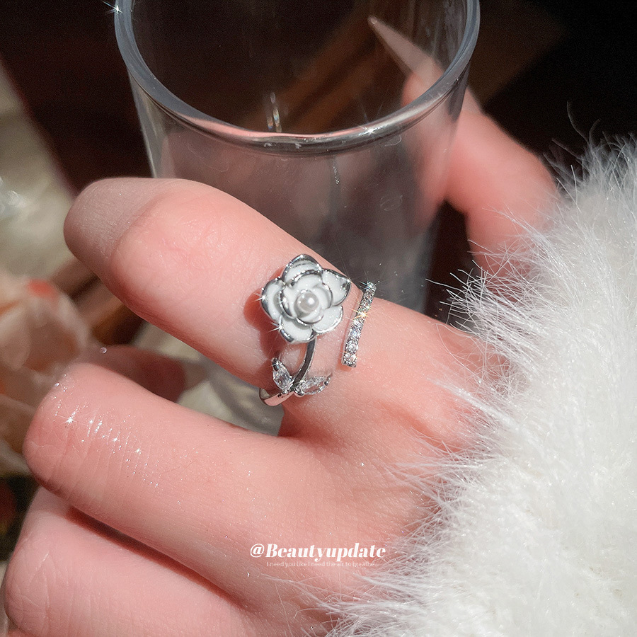 Zircon Oil Drop Pearl Flower Open Fashion Elegant Temperament Index Finger Light Luxury High-end Feel Ring_voghion.com