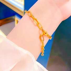 金店同款沙金环环相扣手链几何项链实心圆圈百搭素链女铜镀金饰品