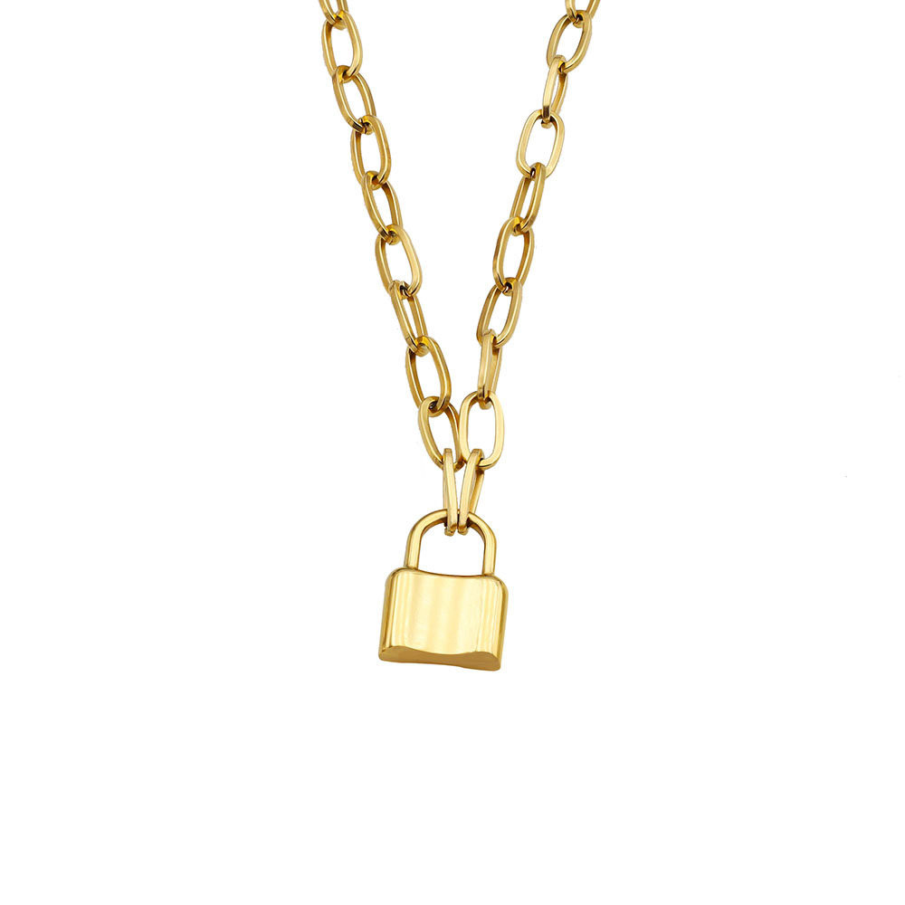 Transfronterizo europeo y americano Venta caliente vintage titanio acero cerradura colgante collar femenino punk estilo temperamento grueso cadena joyería 18K oro