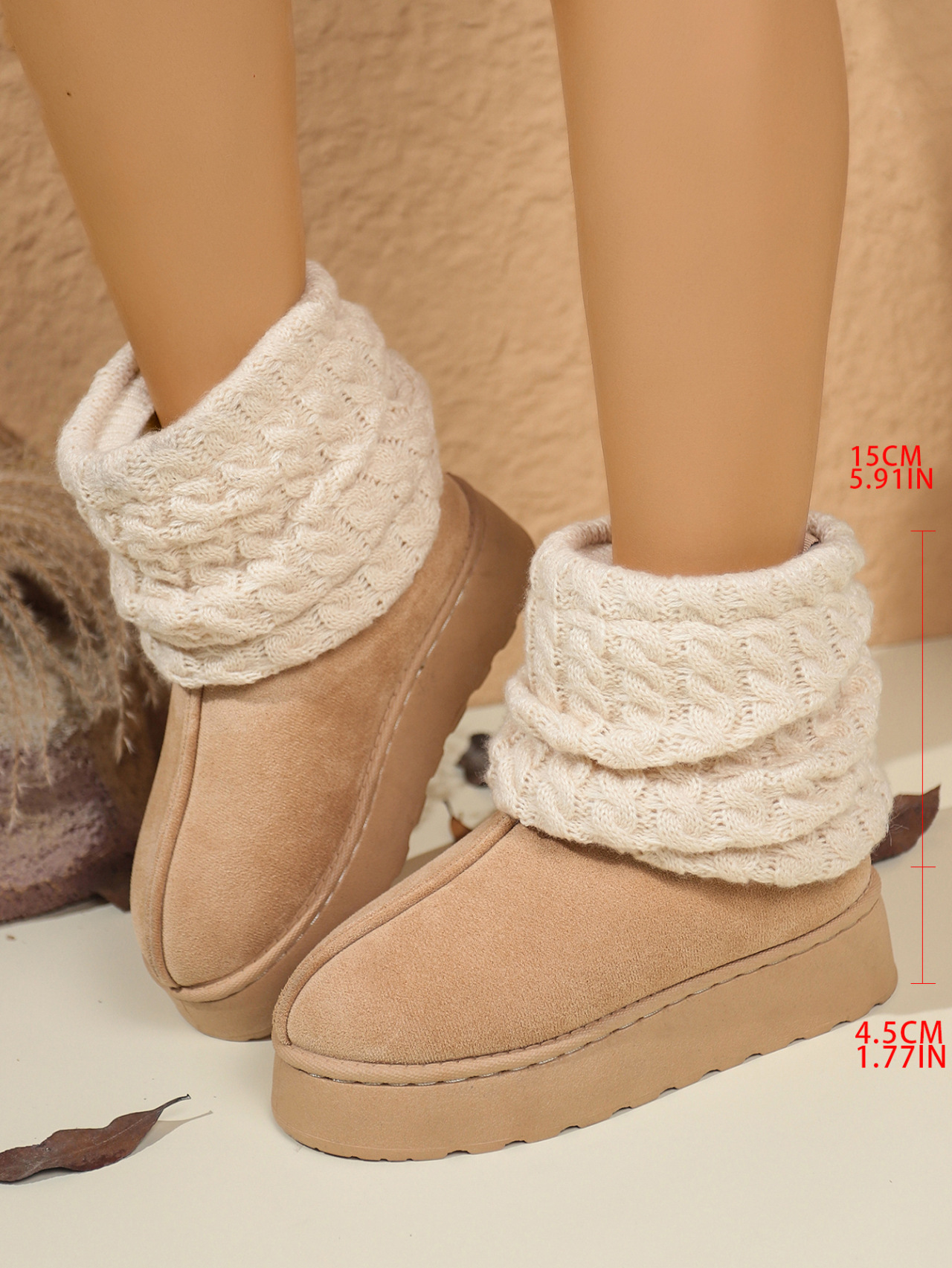 Women's Winter Thick Soled Knitted Snow Boots Fleece Lined Warm Slip On Plus Size Cotton Shoes_vogvips.com