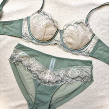 大胸显小2025新品超薄性感撞色蕾丝内衣女上托防下垂胸罩文胸套装