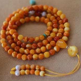Natural Beeswax Old Wax Safflower Wax 108 Buddha Bead Chain with Rich Waxiness, Clear Texture and Enchanting Quality Visible Lx