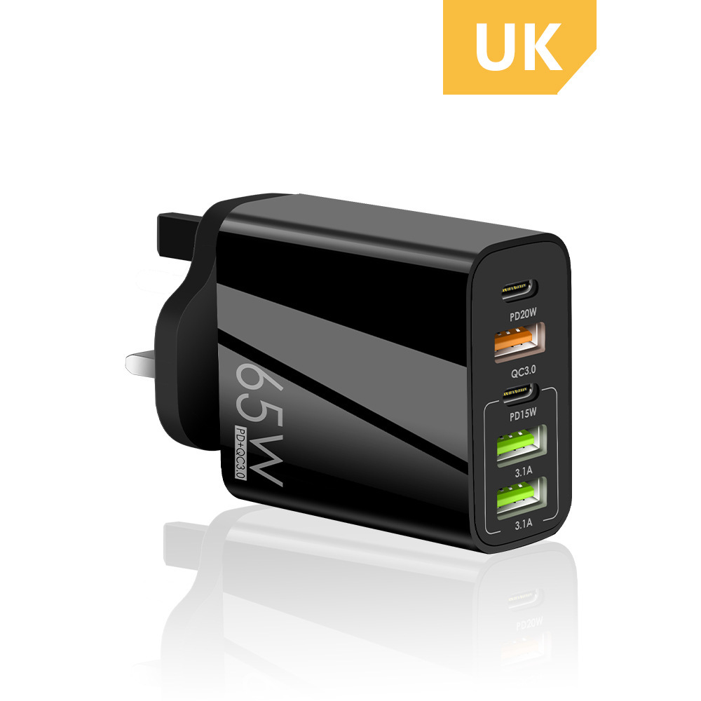 Nuevo PD65W carga rápida cargador de teléfono móvil 5V4A europeo y americano británico PD + 3USB adaptador multi-Puerto Cabeza de carga