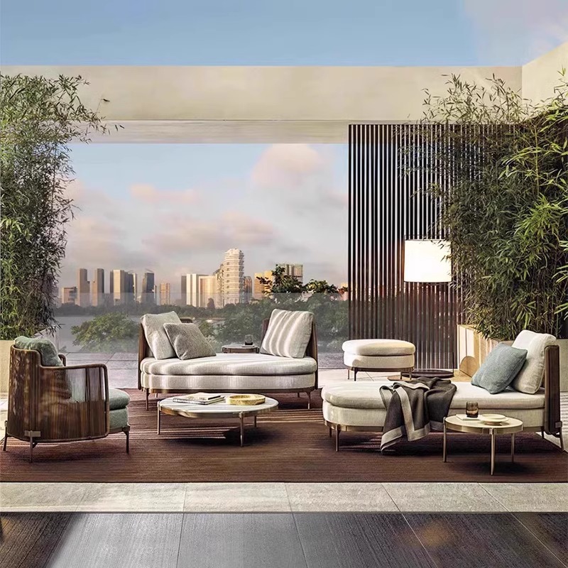 Sofá patio al aire libre combinación de villa jardín balcón al aire libre silla de caña ocio muebles de caña al aire libre impermeable y protector solar