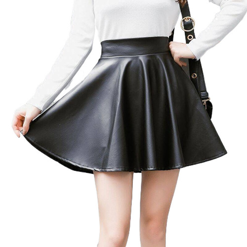 Women's Autumn/Winter New Half Body Skirt Korean Style Leather Skirt High Waisted Slimming Versatile Plus Size Puffy Mini Skirt Pleated Skirt