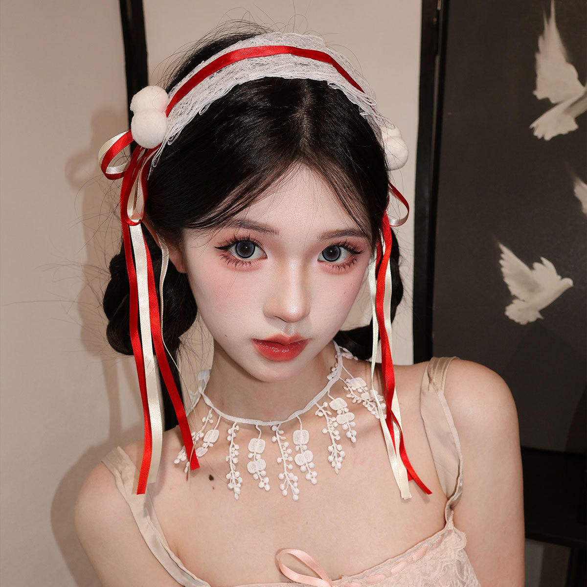 Lolita Lolita cos Maid Hair Accessories Lace Bow Headband Tassel Long Ribbon Sweet Bell Beast Ear