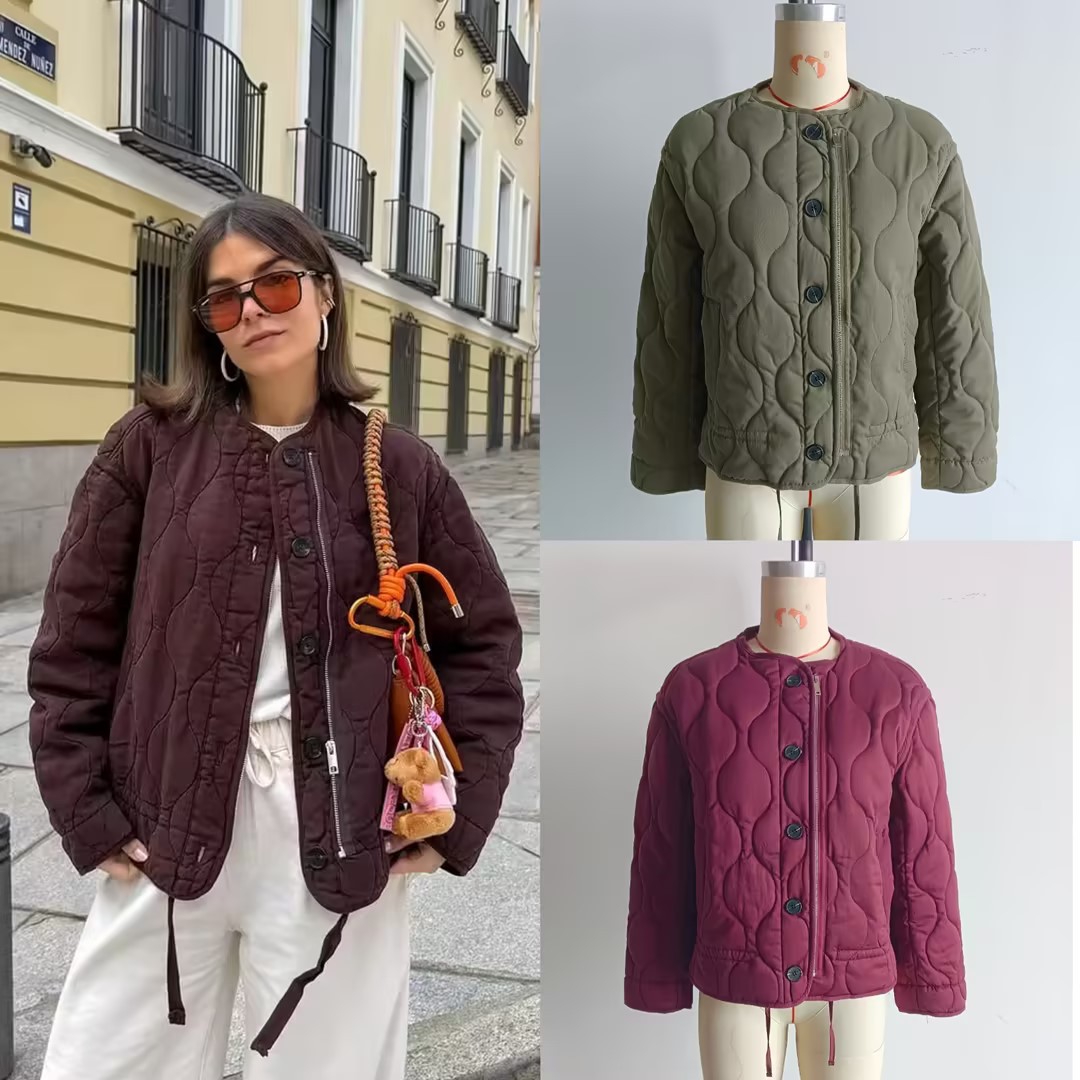 外贸爆款现货批发2025秋冬新款欧美风街头时尚宽松绗线棉服外套