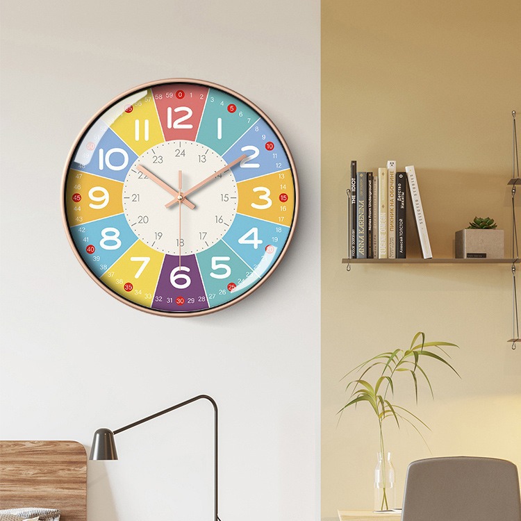 Reloj de pared para educación temprana, reloj silencioso de dibujos animados, reloj de cuarzo para gestión del tiempo para niños, reloj de cuarzo montado en la pared para el hogar