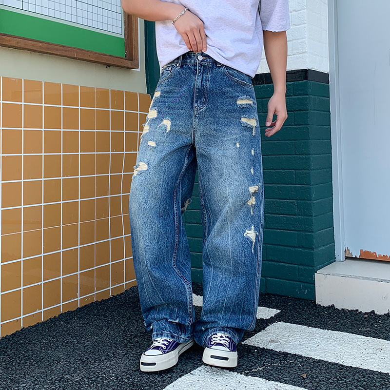 Men's Wide-Leg Jeans 2026 New Vintage Trendy Cool Distressed Loose Versatile Trendy Men's Long Pants
