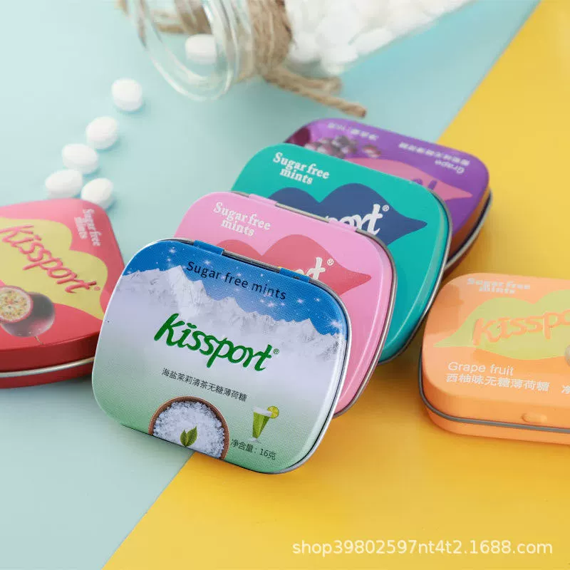 Жевательные конфеты Kissport без сахара, мятные, в жестяной коробке, таблетки для свежего дыхания, интернет-знаменитые конфеты для поцелуев, дезодорирующие конфеты, закуски TikTok.