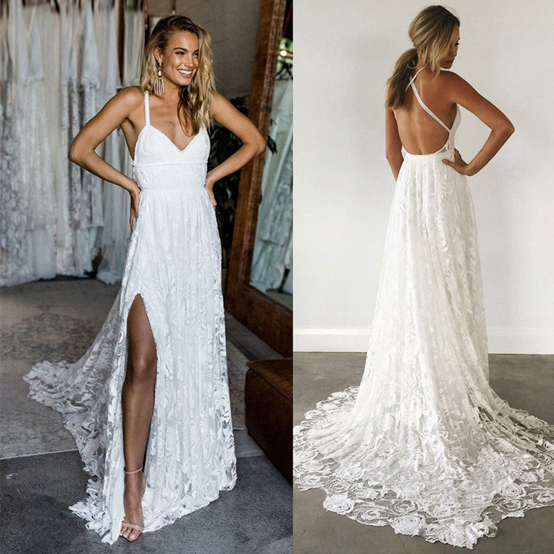 Comercio exterior europeo y americano Amazon AliExpress deseo nuevo sexy Correa encaje vestido de novia más tamaño vestido de novia