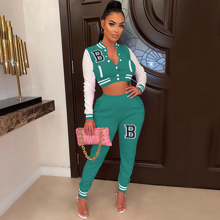 Moterų kelnės baseball uniformos kostiumas su raidėmis sportinis_voghion.com