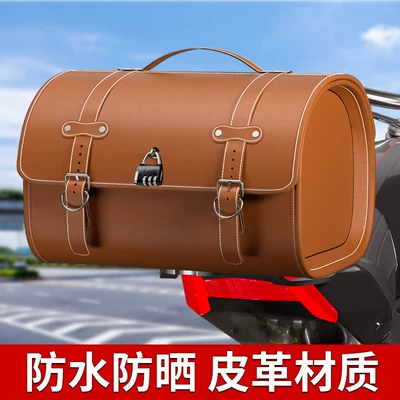 Motorcycle Tail Box Bag, Retro Motorcycle trunk - brown-retro-tail-bag-without-side-bag-with-bottom-plate