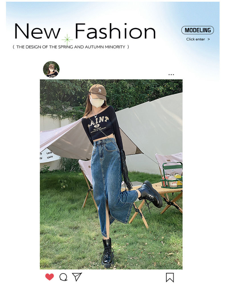 Retro High-Waisted Slimming Denim Skirt Front Slit A-Line Midi Bodycon Skirt For Women Trendy Instagram Style_voghion.com