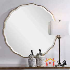法式梳妆镜壁挂玄关太阳装饰镜卫生间浴室镜子圆形轻奢挂墙化妆镜