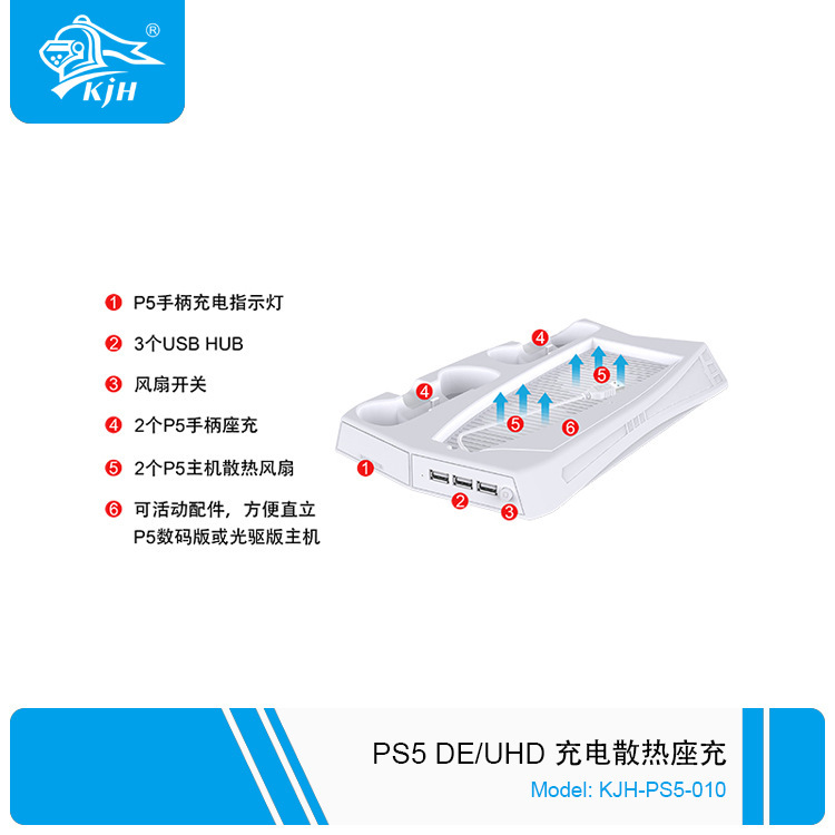 PS5 DE/UHD juego de acogida de múltiples funciones de carga base de ventilador de refrigeración PS5 mango base de carga