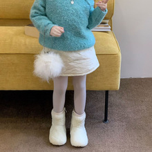 女童短裙秋冬新款夹棉半身裙韩版纯色A字棉裙儿童白色加棉短裙子