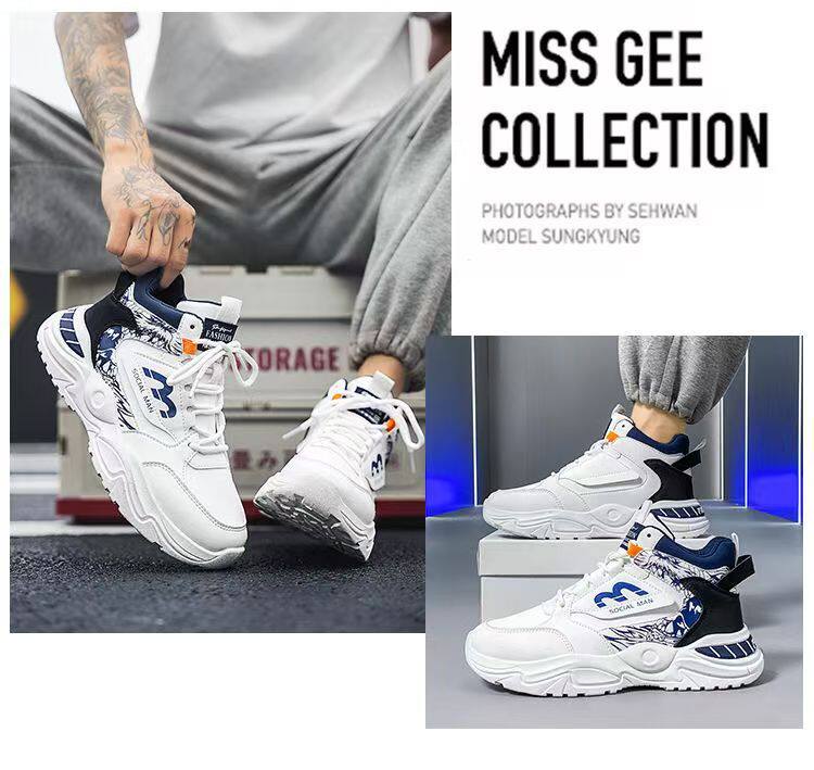 Giày thể thao nam cổ cao kiểu mới, giày chạy bộ tăng chiều cao, đế dày 3 cm, buộc dây — Thẻ ZY 235m, ZY 235m xanh, ZY235 trắng xanh chi tiết 12