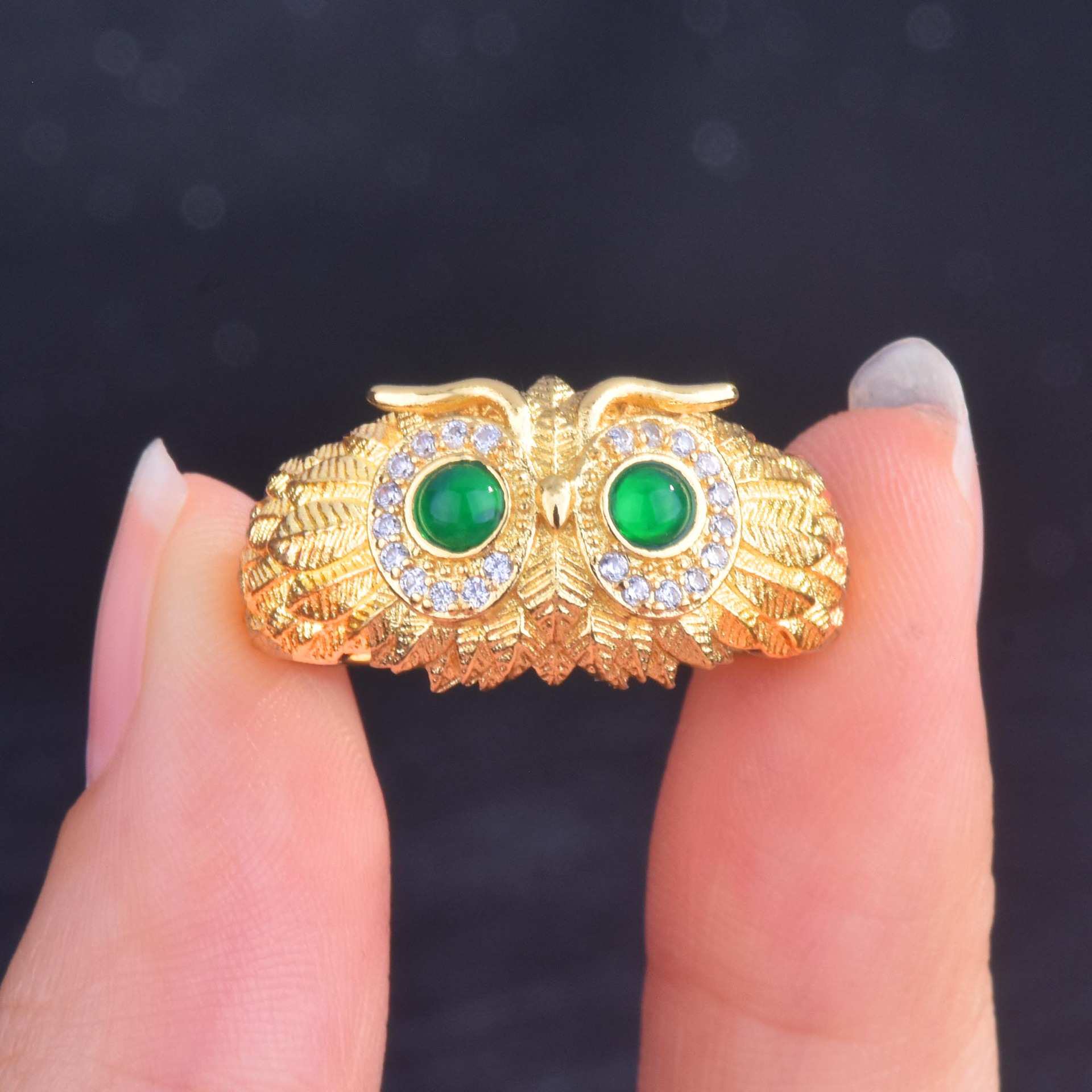 Fashion Owl Ring Natural Chalcedony Bird Eagle Open Color Treasure Ring display picture 7