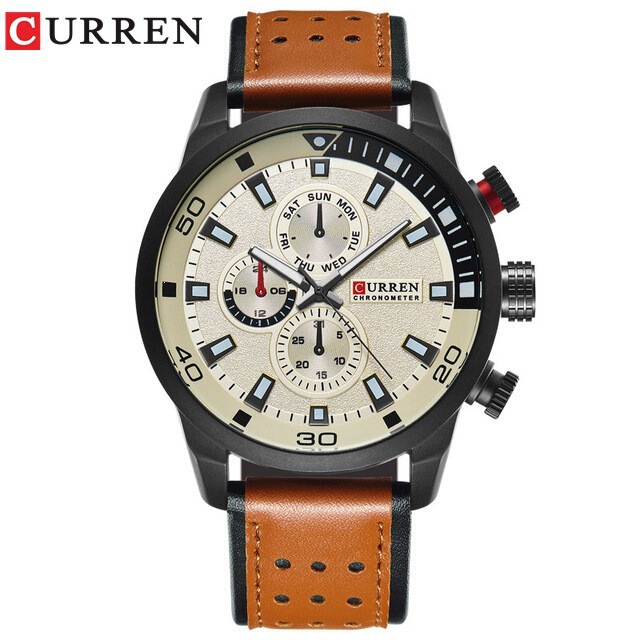 Curren/Carrien 8250 Men's Waterproof Watch Casual Fake Three-Eye Watch Business Leather Strap Watch Other
