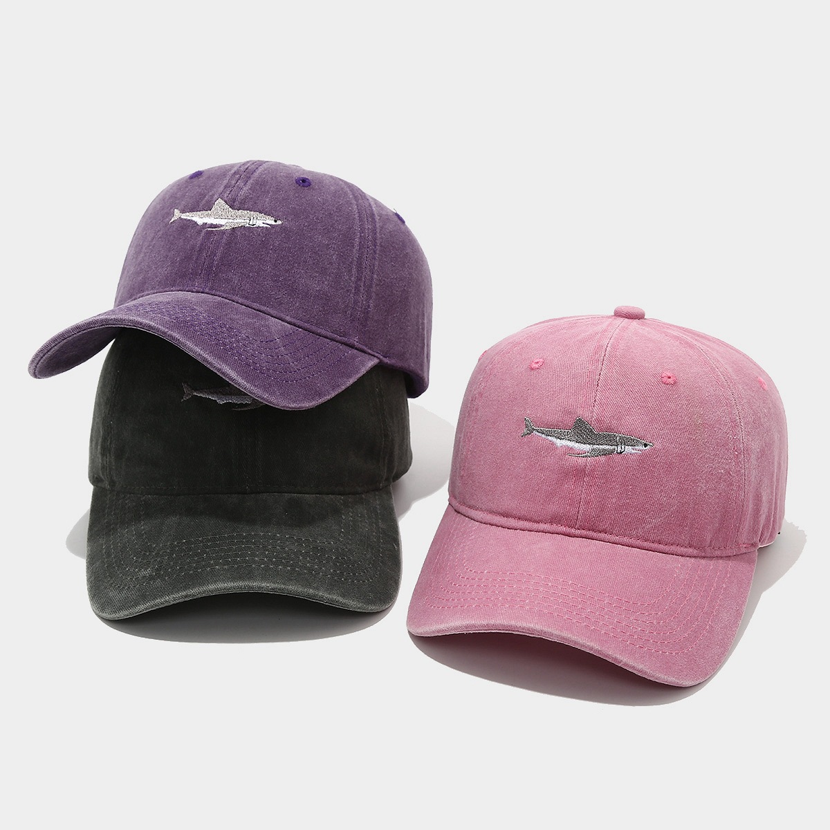 AliExpress transfronteriza de comercio electrónico de la venta caliente gorra de béisbol bordado de tiburón de algodón vintage gorra de pico al aire libre de viaje sombrero para el sol
