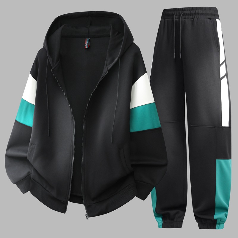 Nuevo adolescente masculino suelto juego deportivo casual primavera y otoño cardigan con capuz suéter pantalones largos de dos piezas