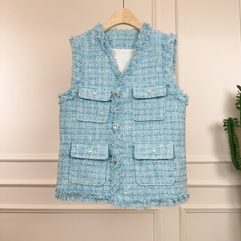 2026 Spring and Autumn New Style Chanel-Style Plaid Tweed Vest Slimming Fashionable Light Luxury Socialite Jacket for Women