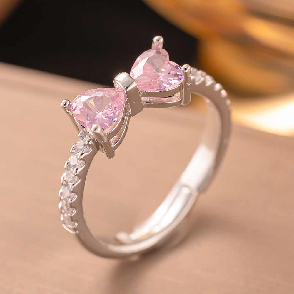 8g Weight Zircon Inlay Material Open Rings Classification 1 Piece Quantity Daily Occasion Copper Material Heart Shape, Bow Knot Pattern All Seasons Season Women's Gender Elegant Style Waterproof Non Tarnish Craft PVD Coated Real Gold Plated Heart Shape Bow Knot 304 Stainless Steel Elegant Glam Waterproof Non Tarnish Open Rings 2