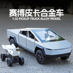 1:32合金系列特澌拉赛博皮卡带沙滩摩托车仿真静态汽车模型玩具
