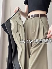 春夏の女性用ハイウエストスーツパンツ、ゆったりとしたカジュアルで多用途なストレートレッグスリムフロアレングスワイドレッグパンツ、多用途
