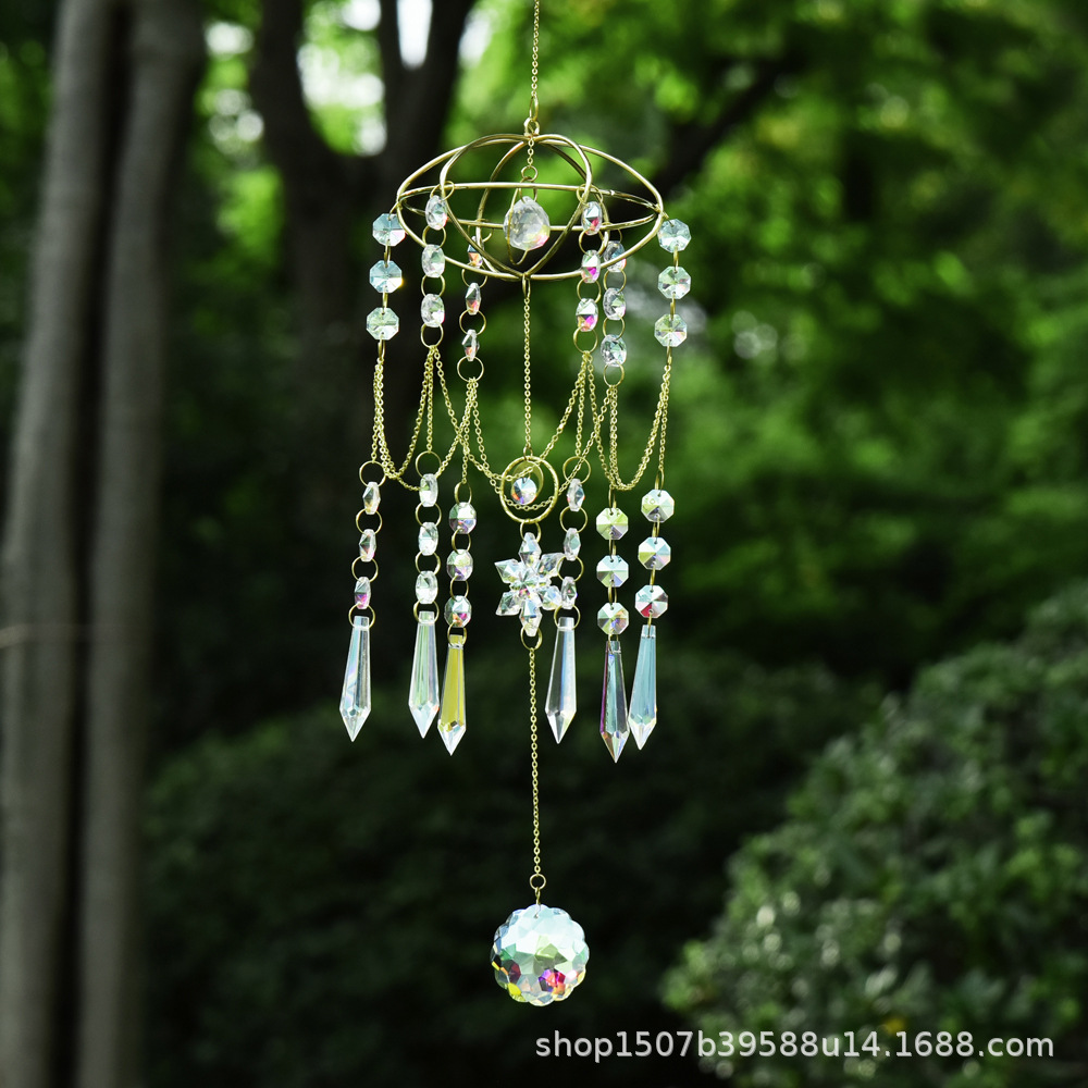 Fabricante de carga transfronteriza JOJO diseño decoración de ventana colgante planeta acrílico copo de nieve sol receptor cristal campanilla de viento