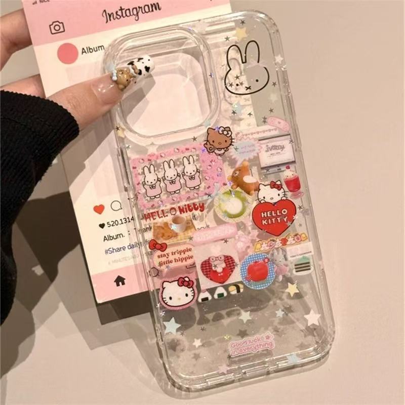 Niña ins brillo conejo kt ilustración para iphone16ProMax nuevo 14/15 funda para teléfono móvil Apple 13